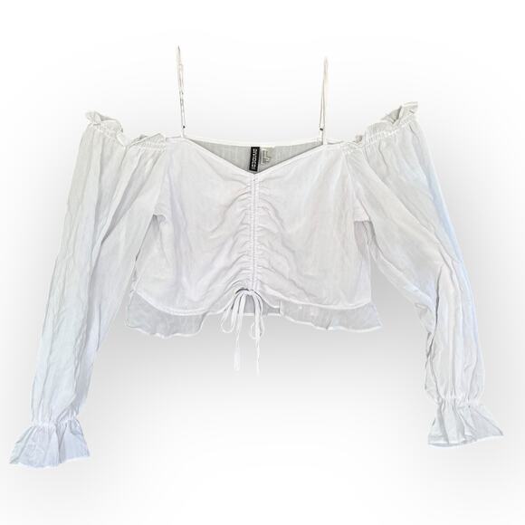 H&M Tops - H&M Divided Boho White Long Sleeve Ladies Crop Top Festival Shirt | Sz M [129]